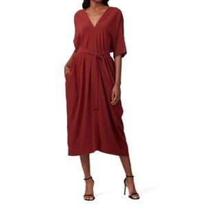 Co. Bordeaux Caftan Belted Midi Dress in
Burned Red V-neck Pocket Size Small